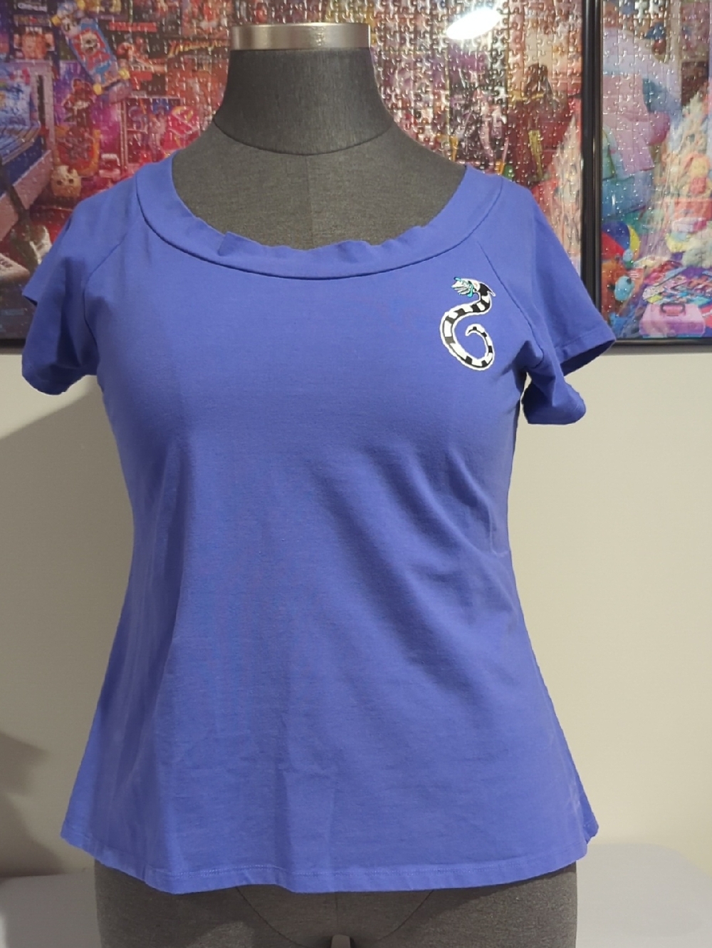 Purple Women's Short Sleeve Scoop Neck Top with Beetlejuice